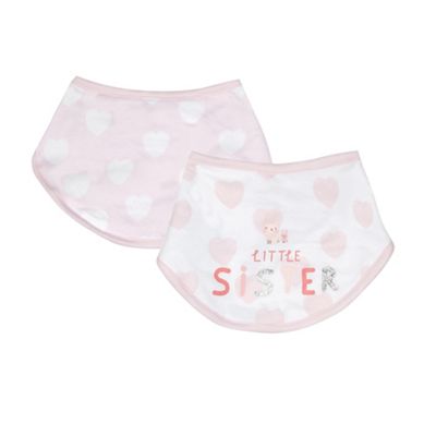 Pack of two baby girls' pink 'Little sister' print bibs